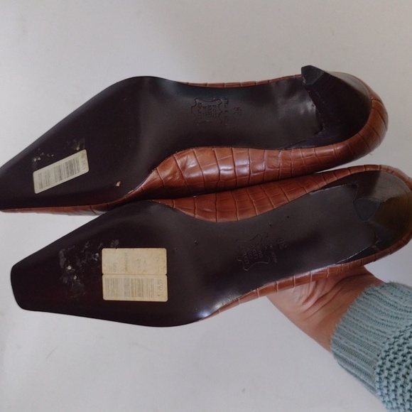 Vera Wang Leather Vintage Crocodile Square Toe Kitten Heels Office EU Size 38 - Picture 5 of 14